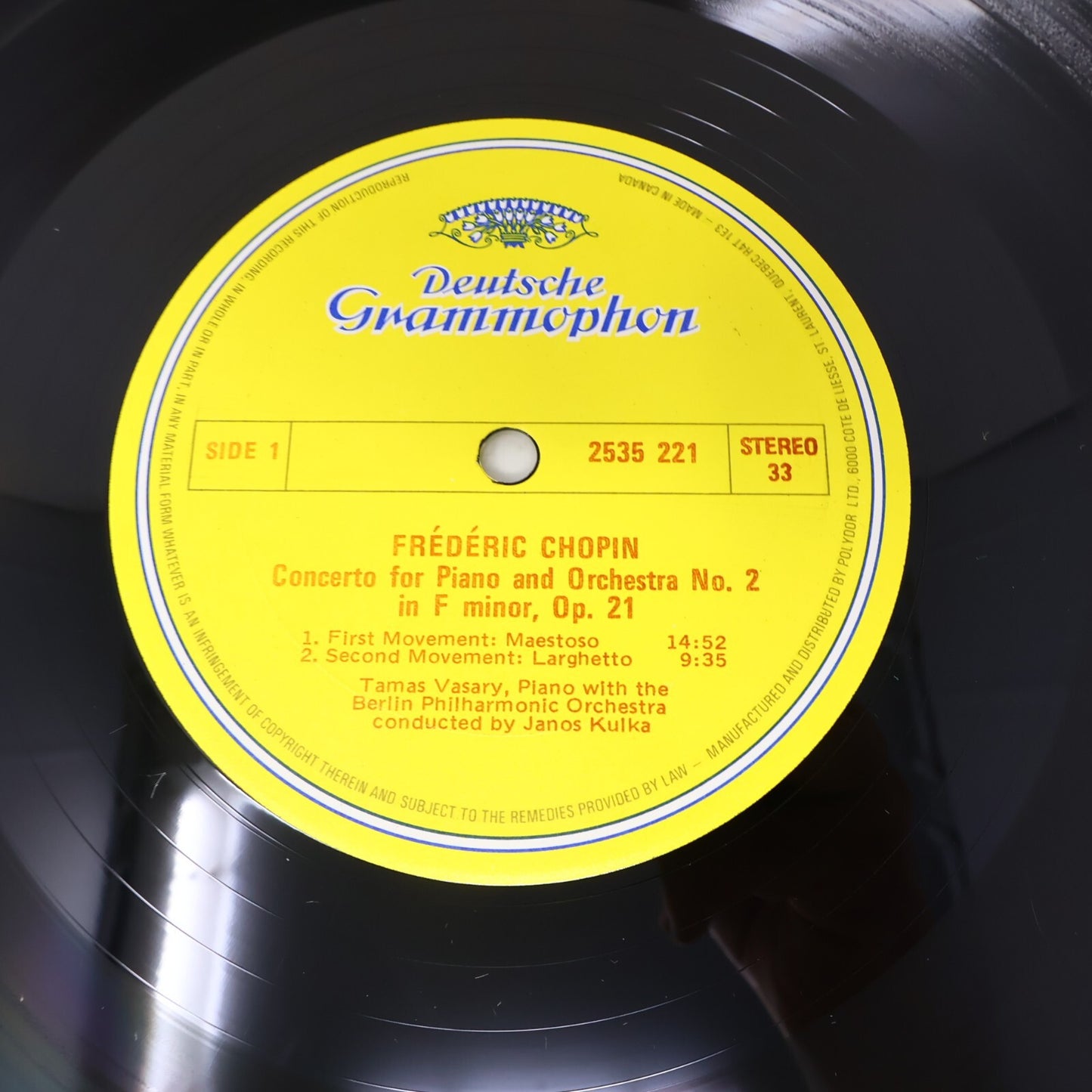 Janos Kulka Tamás Vásáry Frédéric Chopin Piano Concerto #2 LP Record 2535 221