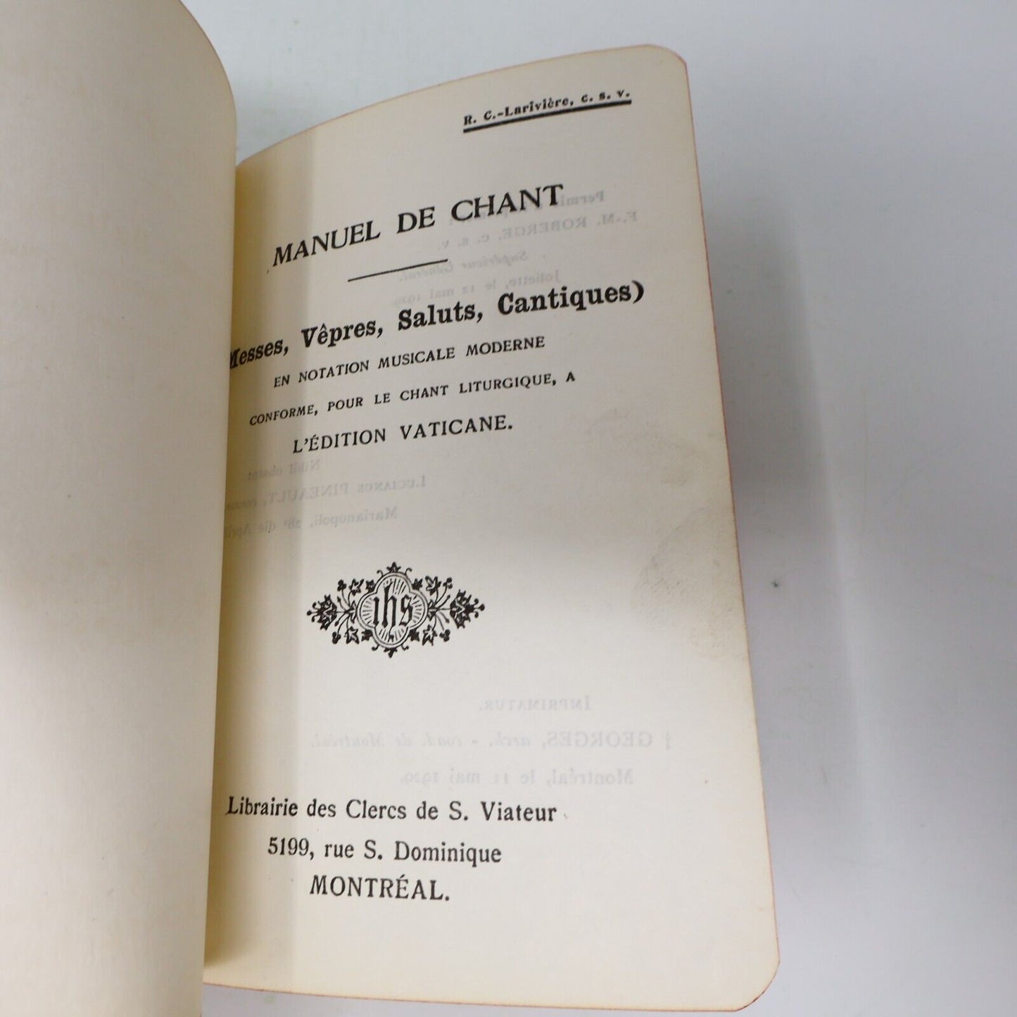1929 Manuel de Chant Clercs de Saint Viateur Français Latin Hardcover Religion