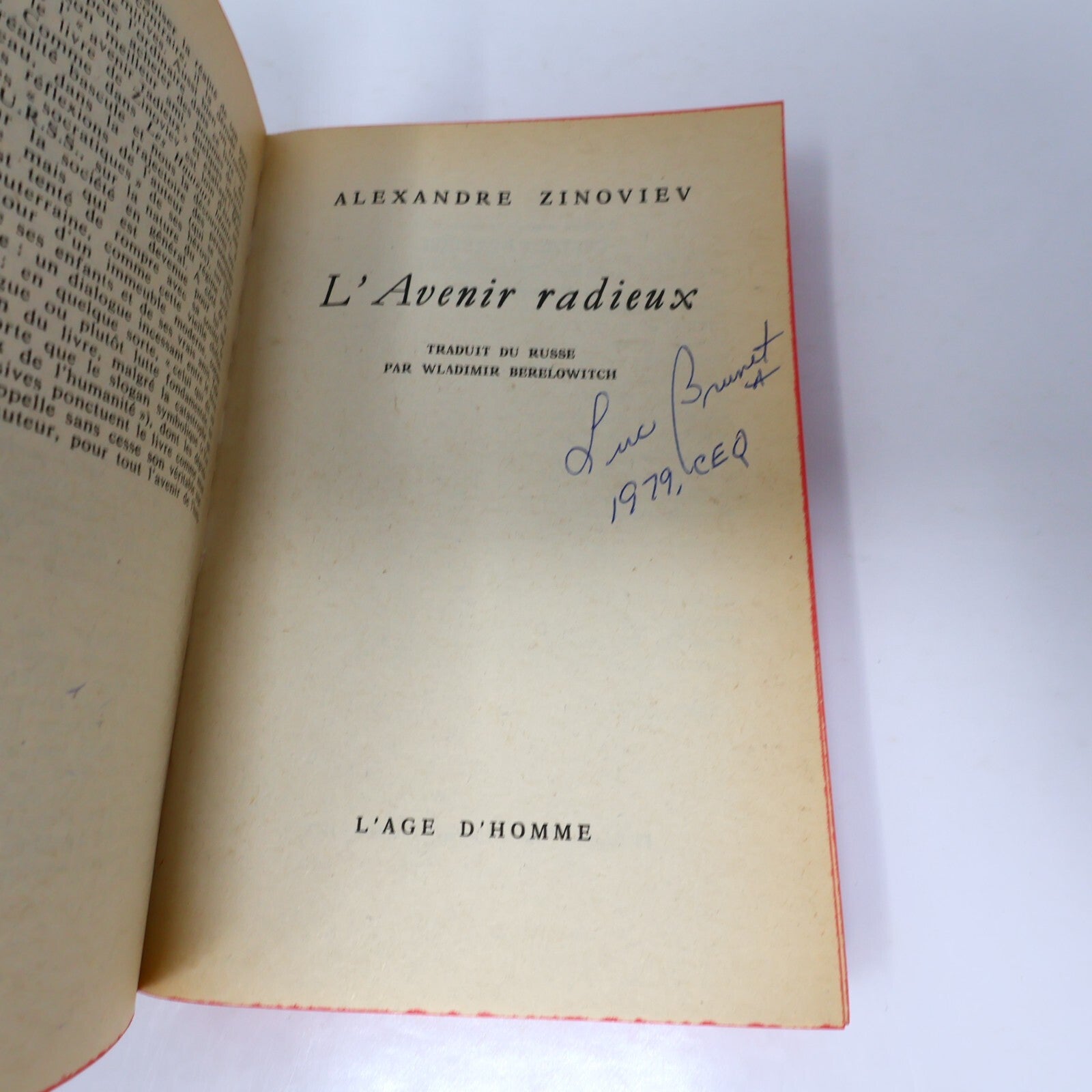 L'Avenir Radieux Aleksandr Zinoviev Poche 1979 Littérature Société Russie Livre