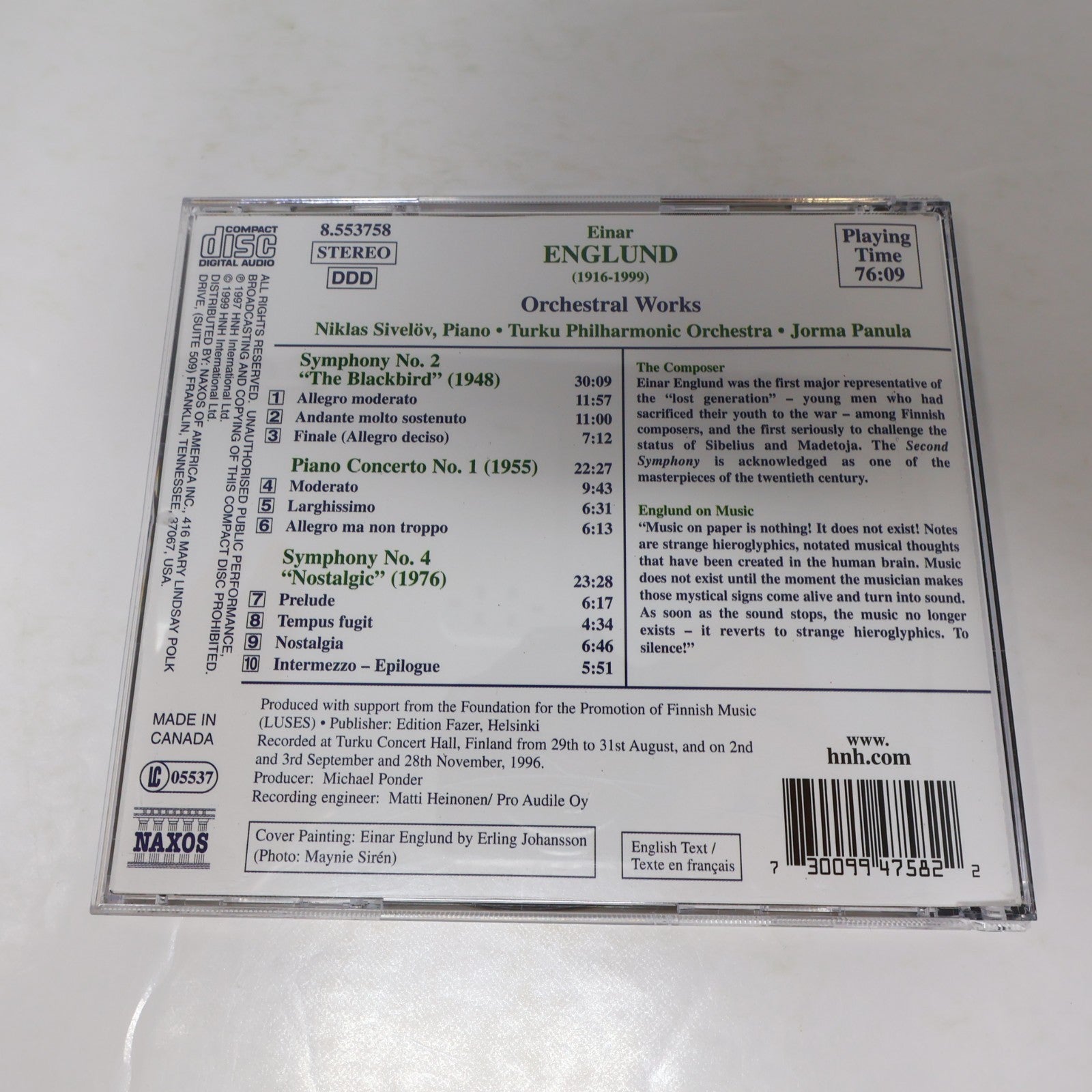 Einar Englund CD Orchestral Works Naxos Niklas Sivelöv/Turku Philharmonic/Panula