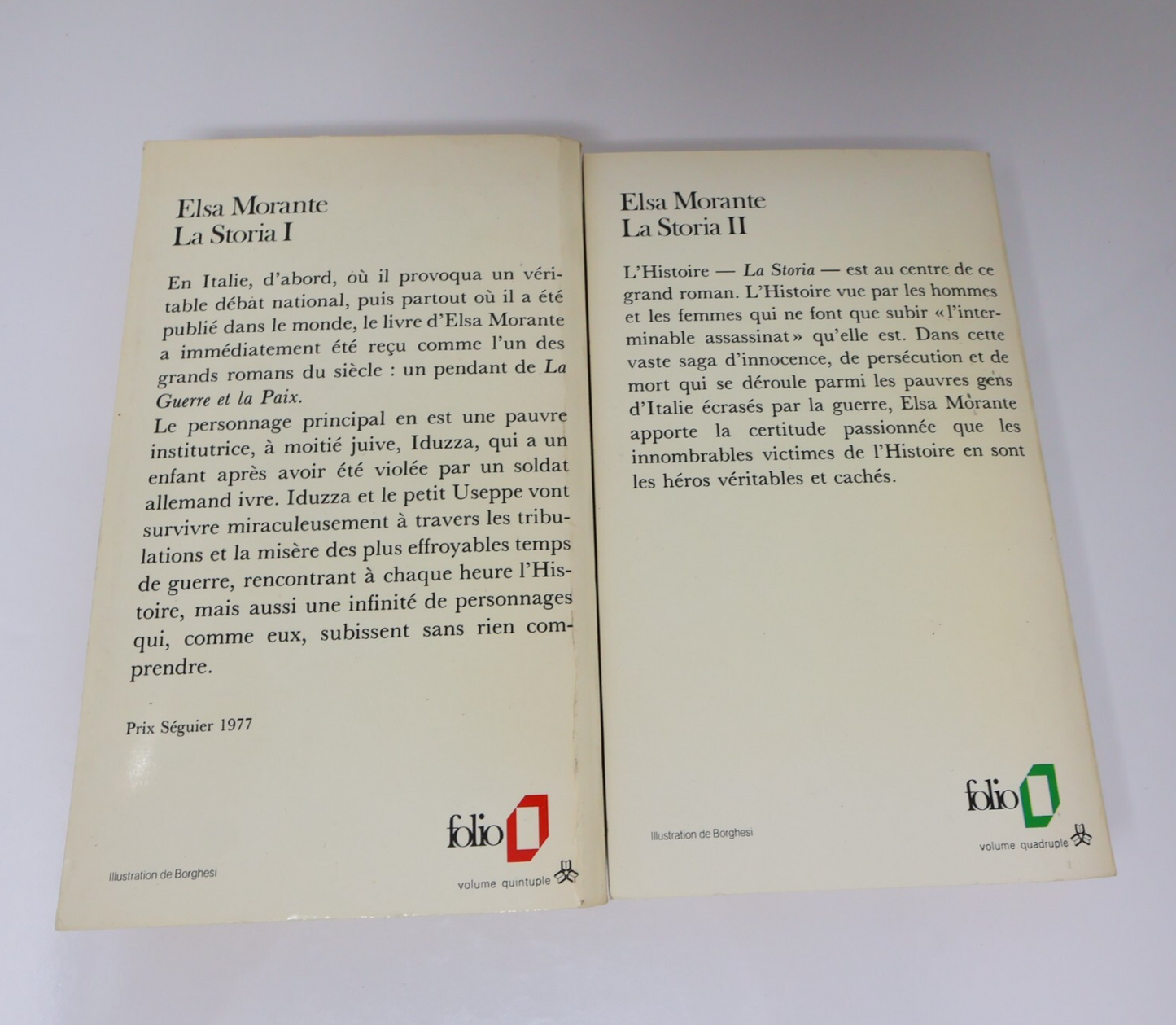 La Storia #1-2 Série Complète Lot 2 Livres Elsa Morante Folio Fiction Historique