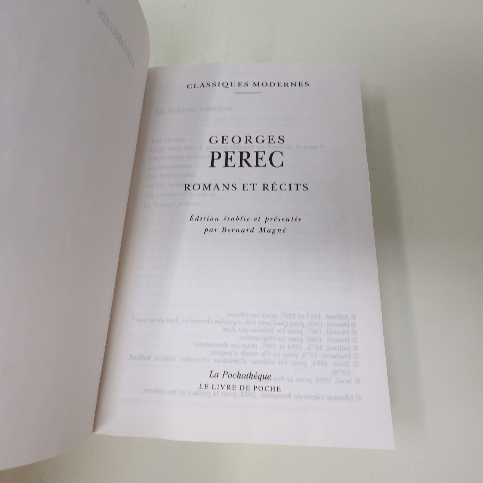 Georges Perec Romans et Récits Classiques Modernes La Pochotèque 2002 Poche Book