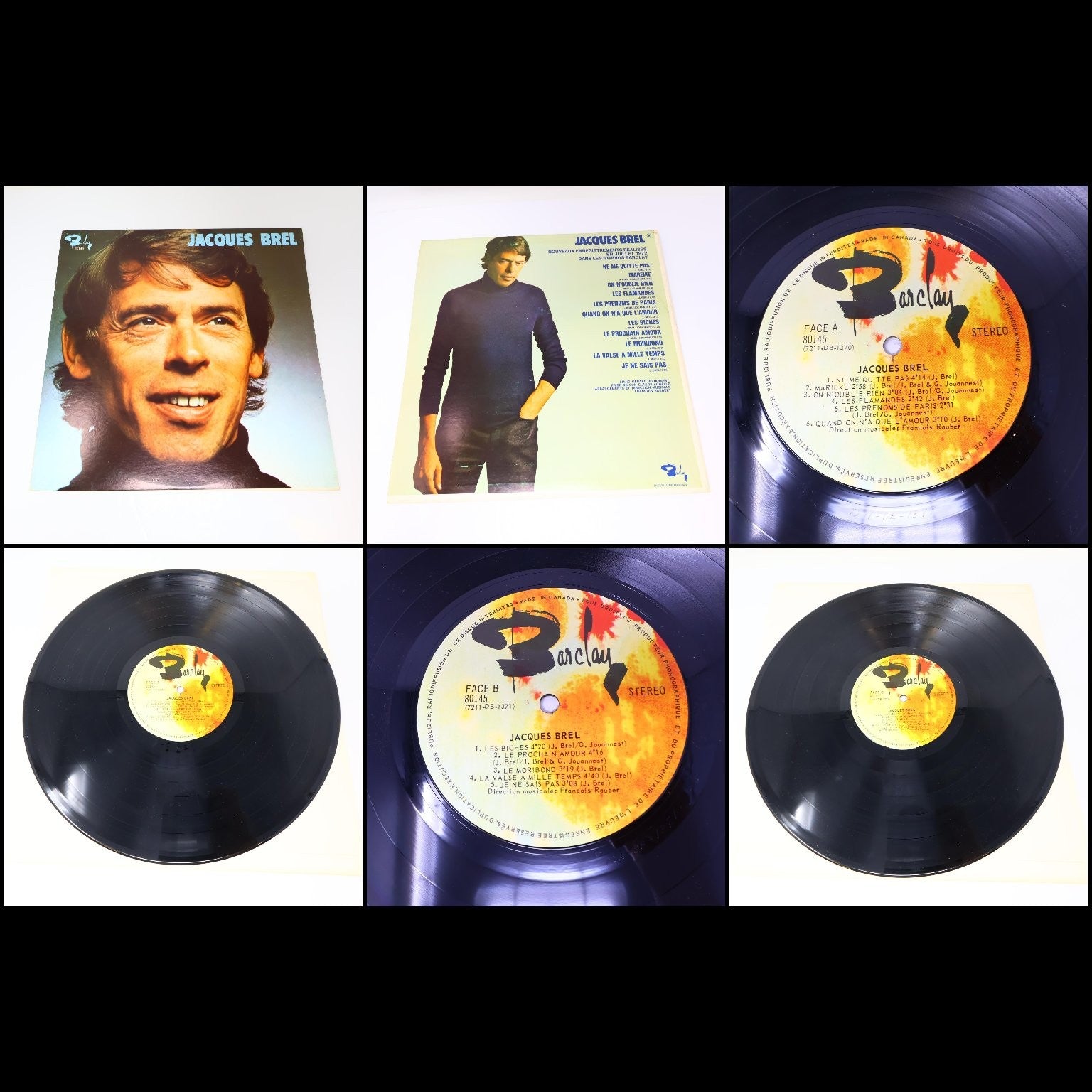 Jacques Brel Lot 11 Disques LP Record Les Vieux/L'Homme de la Mancha/J'Arrive