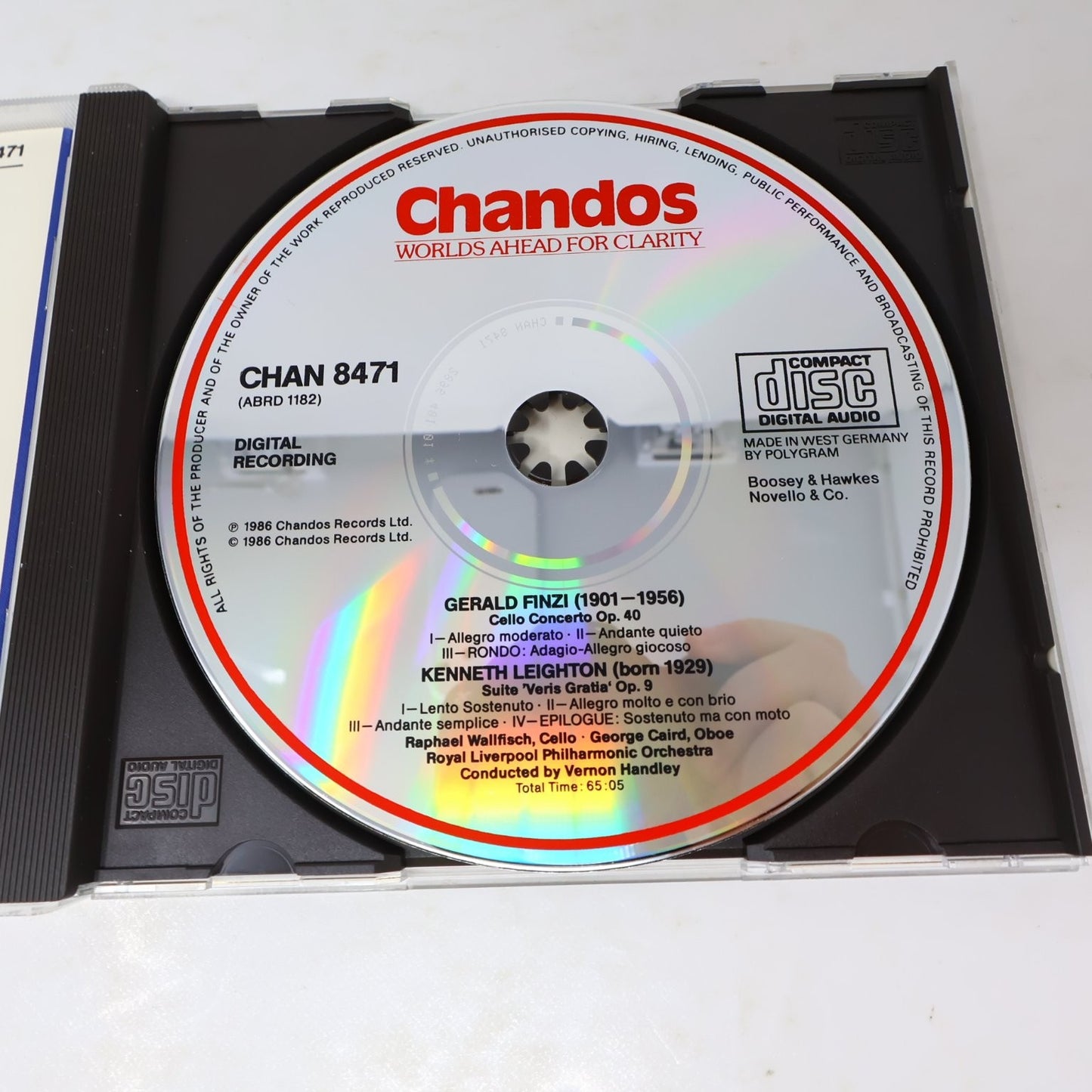 Finzi Cello Concerto Leighton Veris Gratia CD 1986 Classical Chandos Wallfisch