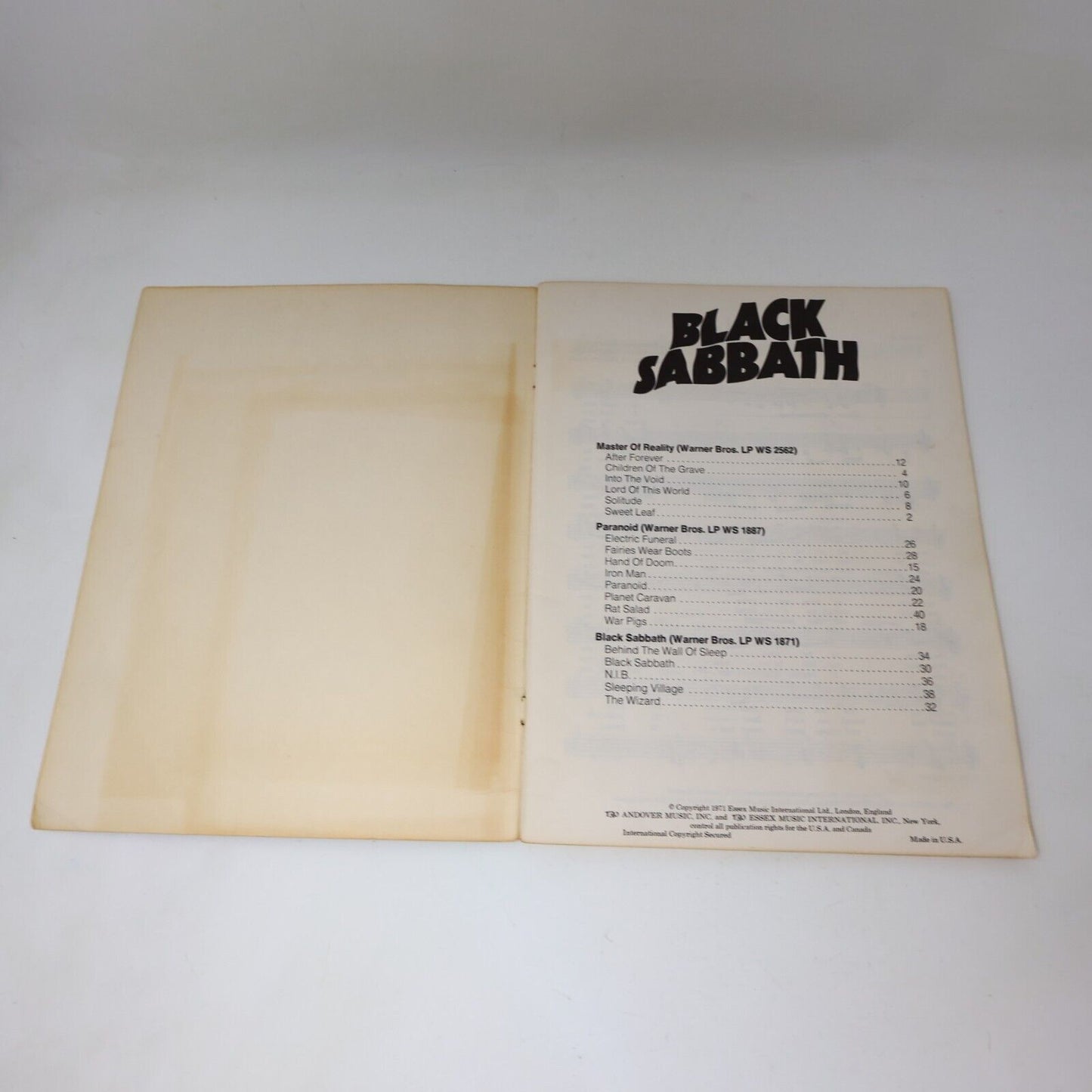 1971 Black Sabbath Songbook Guitar Master of Reality Ozzy Osborne Essex Music PB