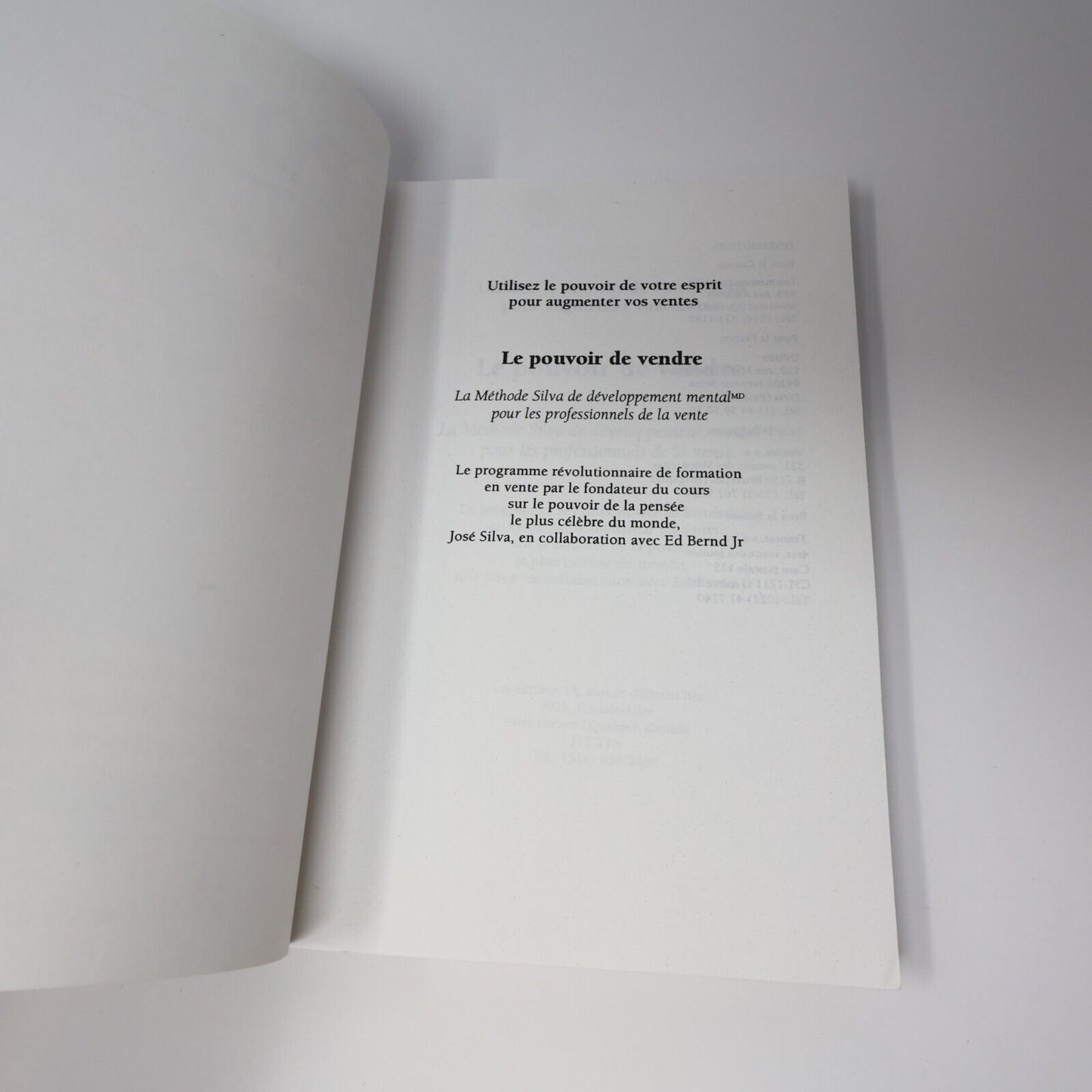 1990 Le Pouvoir de Vendre de Jose Silva Paperback PB Un Monde Différent Vente