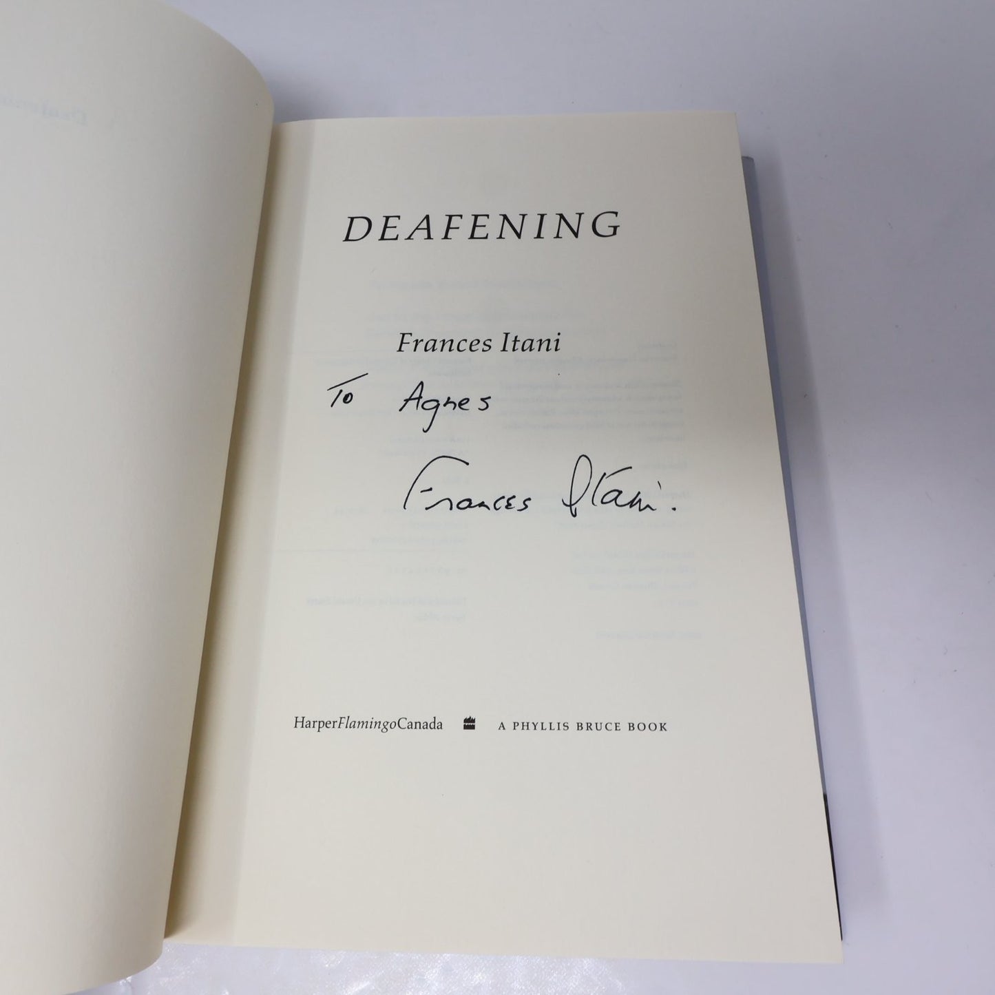 Deafening Frances Itani 2003 First Edition Signed WWI Historical Fiction Harper