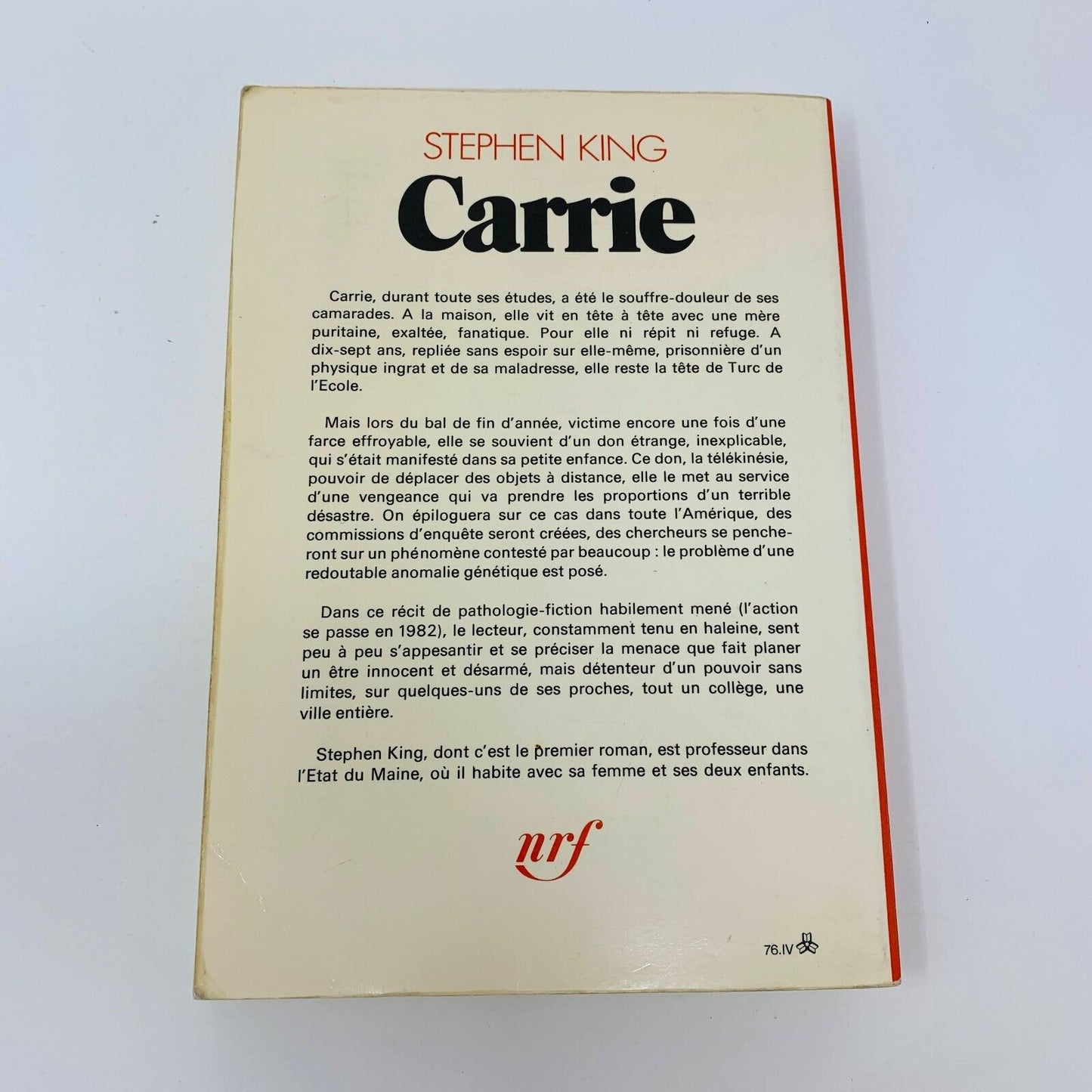 1976 Carrie Gallimard nrf Stephen King 1st Edition France Français French Livre
