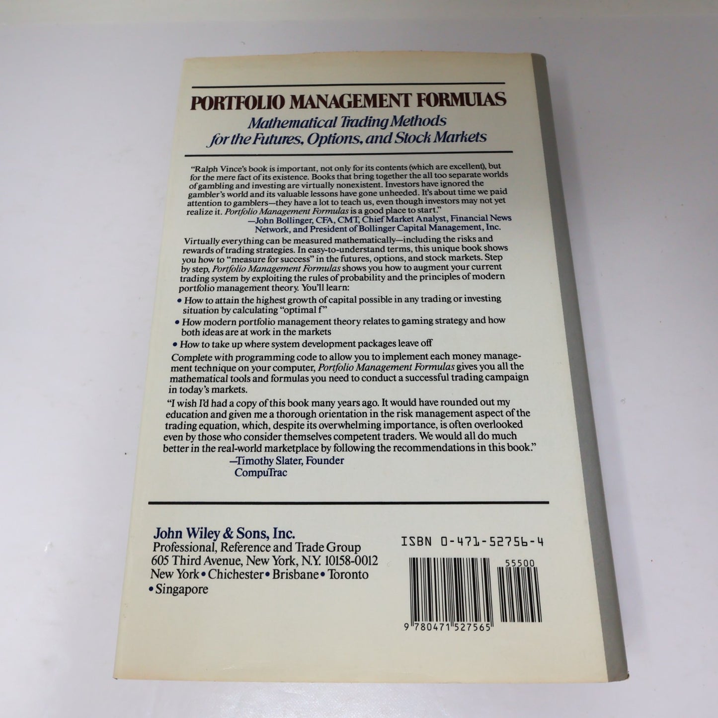 Portfolio Management Formulas Mathematical Trading Methods Ralph Vince Wiley HC