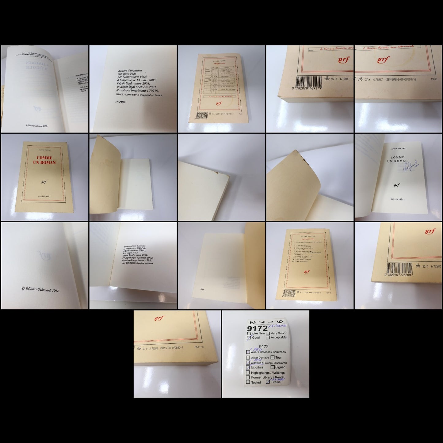 Daniel Pennac Lot 3 Livres Comme un Roman/Chagrin d'École/Au Bonheur des Ogres