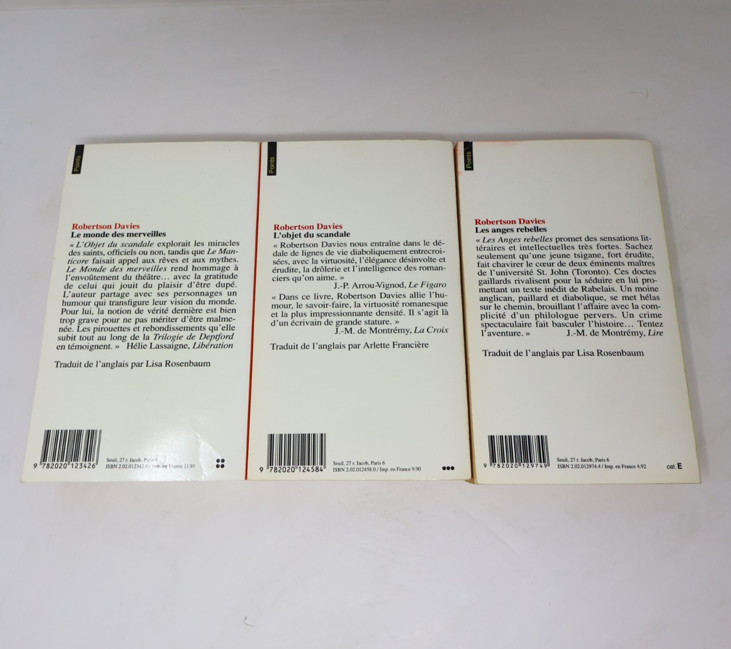 Robertson Davies Lot 3 Livres Anges Rebelles/Objet du Scandale Roman Canada PB