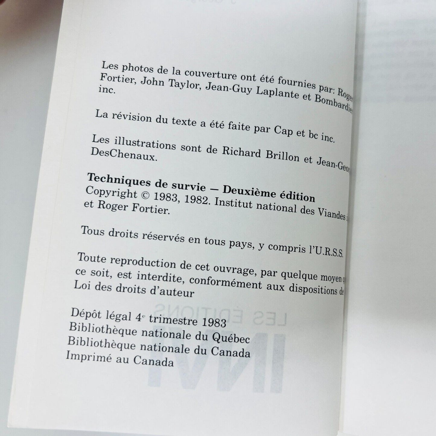 1983 Techniques de Survie Deuxième Édition de Jean-Georges DesChenaux Survival