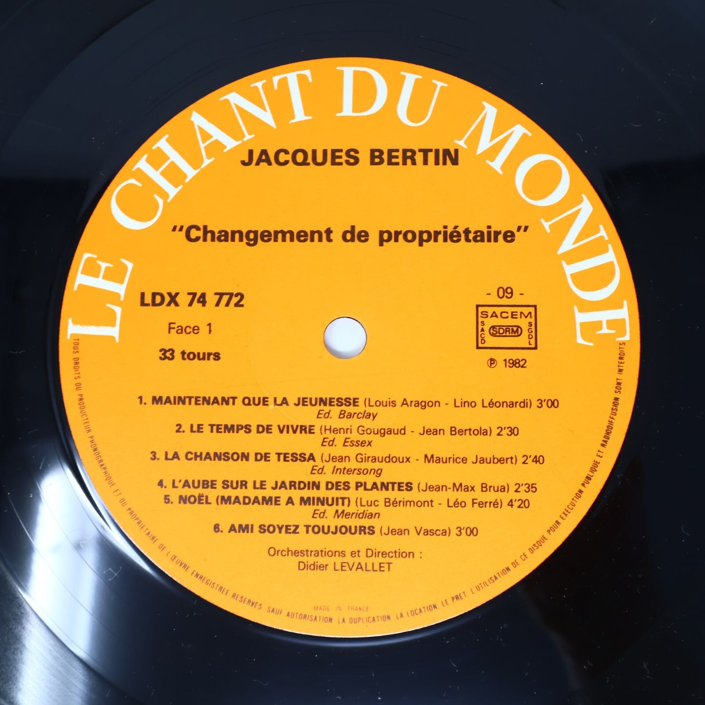 Jacques Bertin Lot 2 Disques Changement de Propriétaire/ Paris Théâtre de la