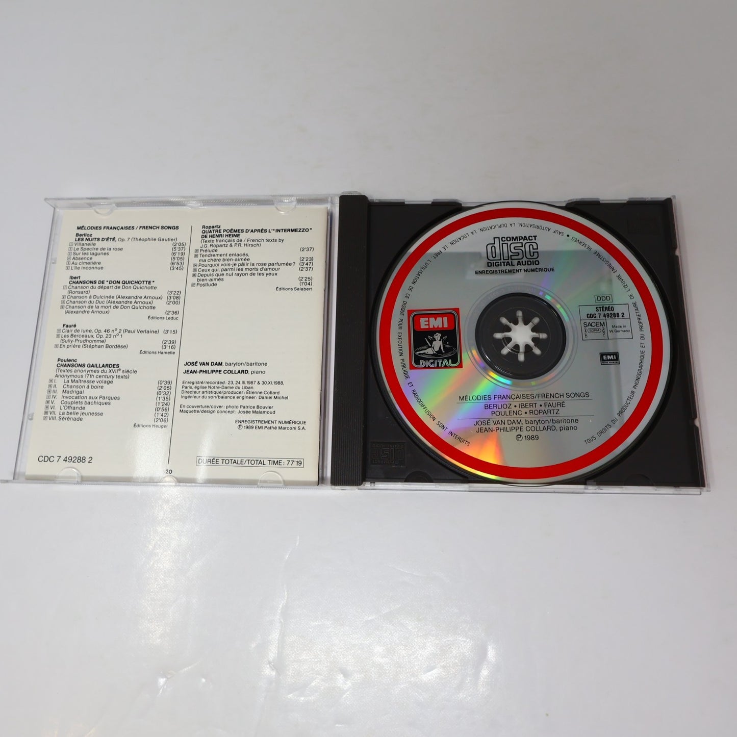 Mélodies Françaises CD José Van Dam/Collard Berlioz/Fauré/Ibert/Poulenc/Ropartz