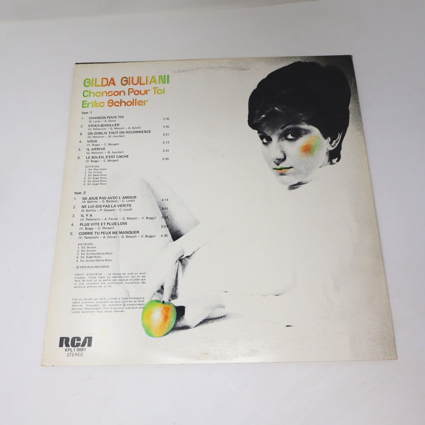 Gilda Giuliani Chanson pour toi Erika Scholler Disque LP 1975 Record KPL1 0091