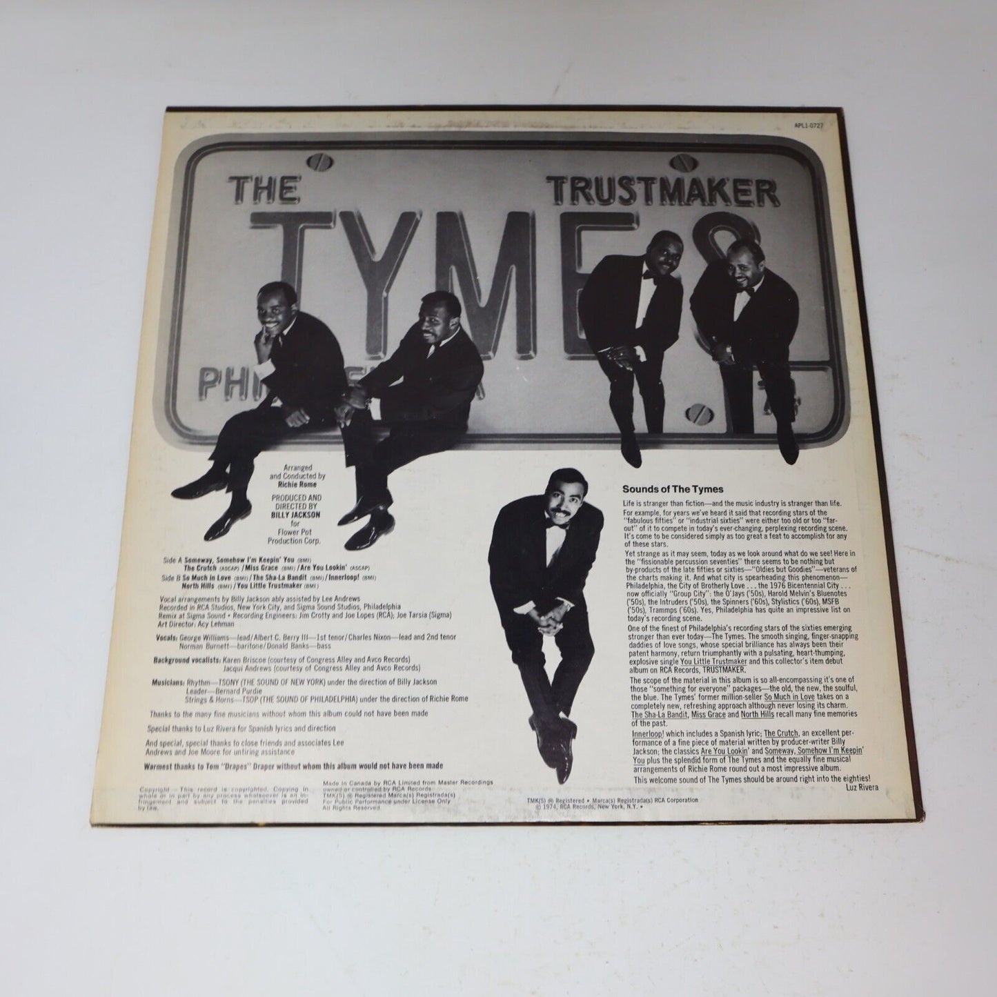 The Tymes Trustmaker LP Record Vinyl 1974 RCA Victor APL1-0727 Canada Funk Soul