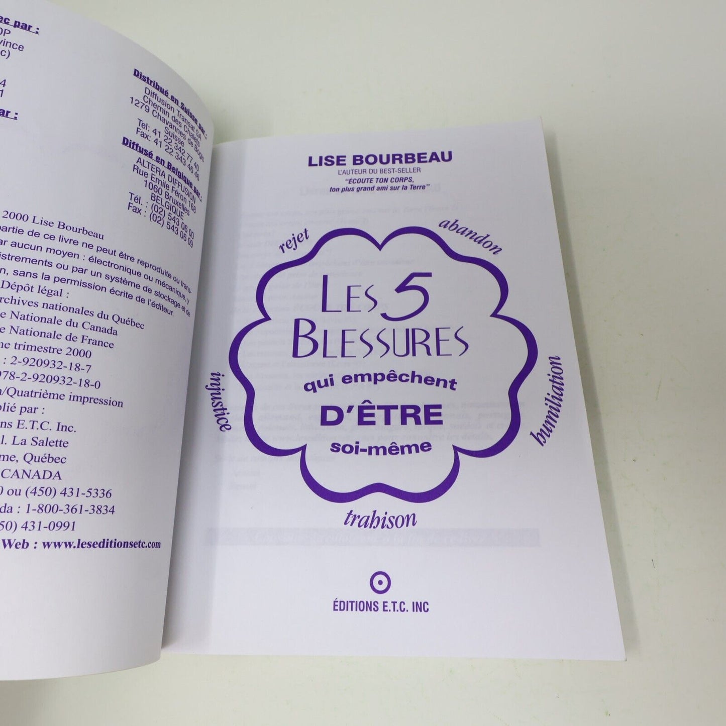 2000 Les 5 Blessures qui Empêchent d'Être Soi-Même Lise Bourbeau Français Livre