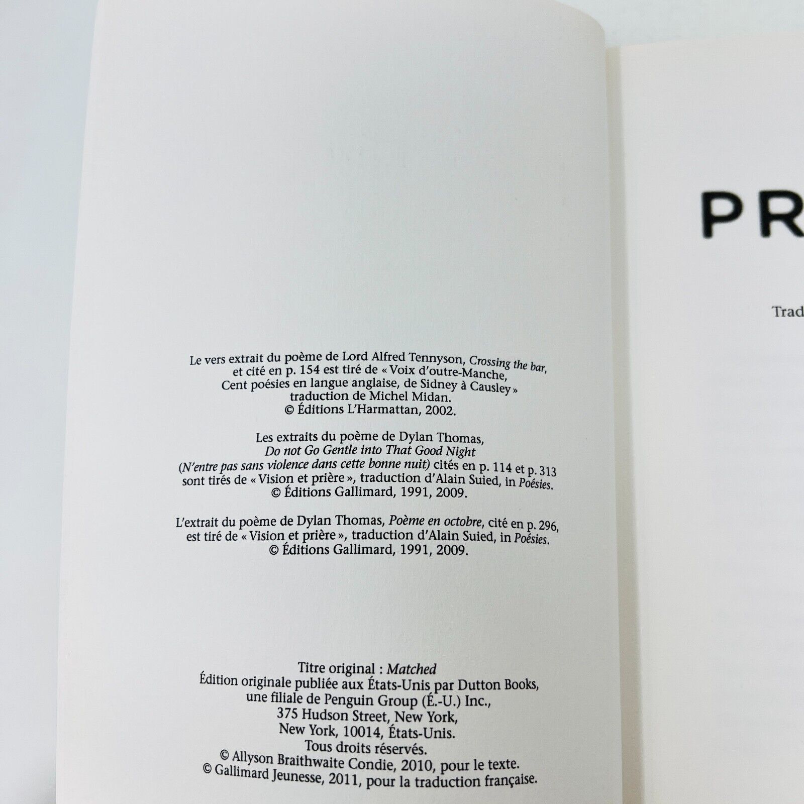 Promise #1-3 de Ally Condie Série Complète Gallimard Lot Livres Français/French