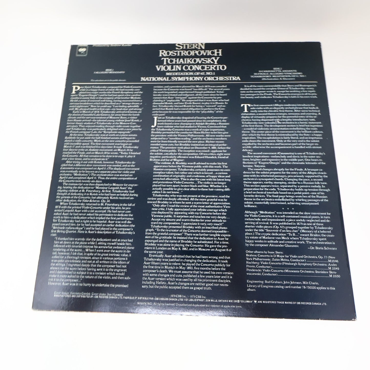 Isaac Stern Tchaikovsky Rostropovich Violin Concerto/Meditation Record 35126