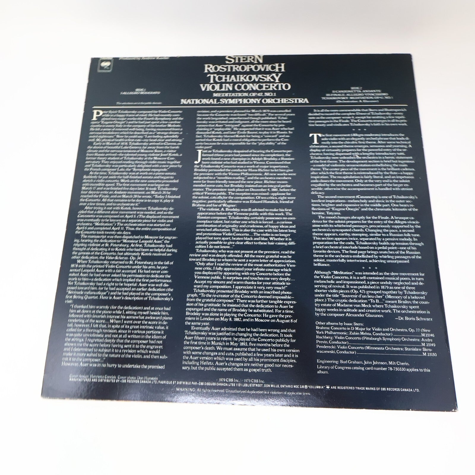 Isaac Stern Tchaikovsky Rostropovich Violin Concerto/Meditation Record 35126