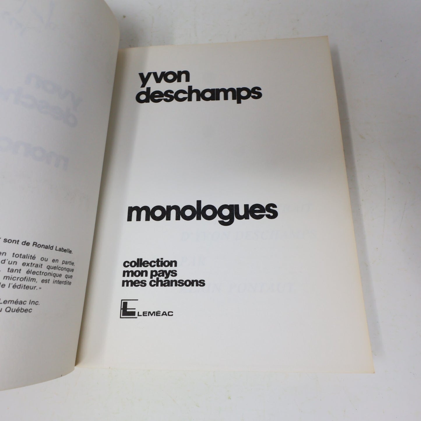 1973 Monologues Yvon Deschamps Leméac Humour Québec Français Paperback Livre 70s