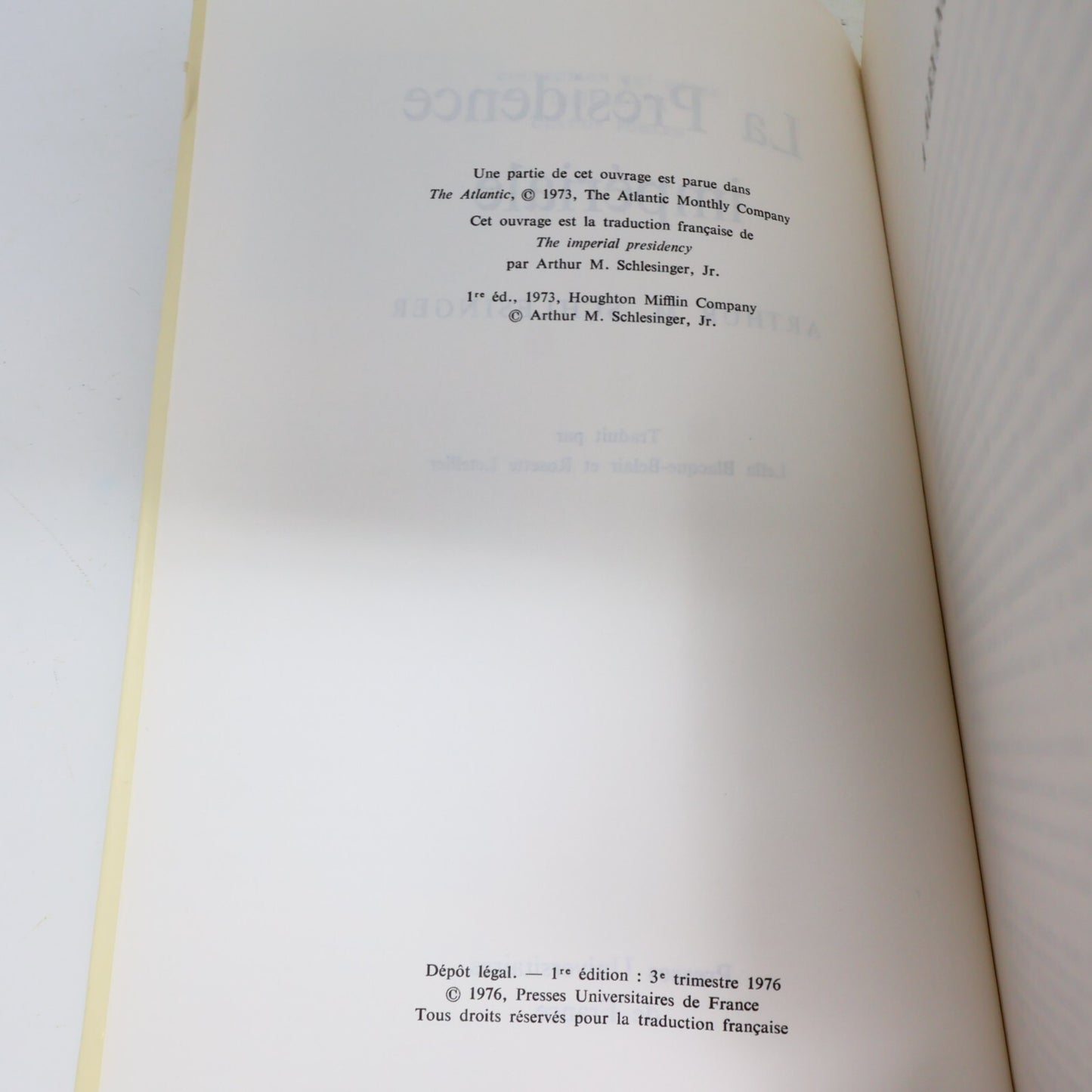 1976 La Présidence Impériale Arthur Schlesinger PUF Usa Politique Histoire Livre