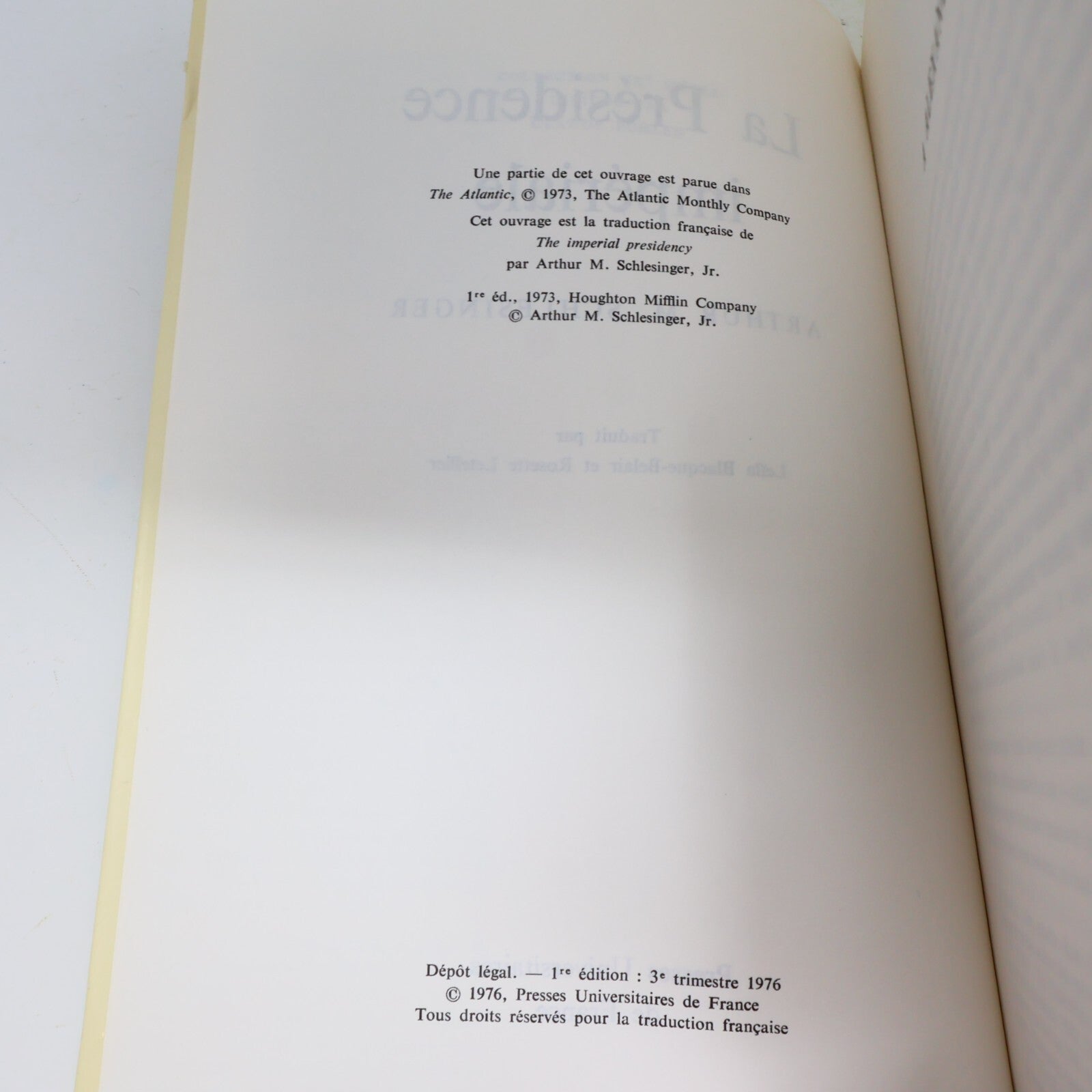 1976 La Présidence Impériale Arthur Schlesinger PUF Usa Politique Histoire Livre