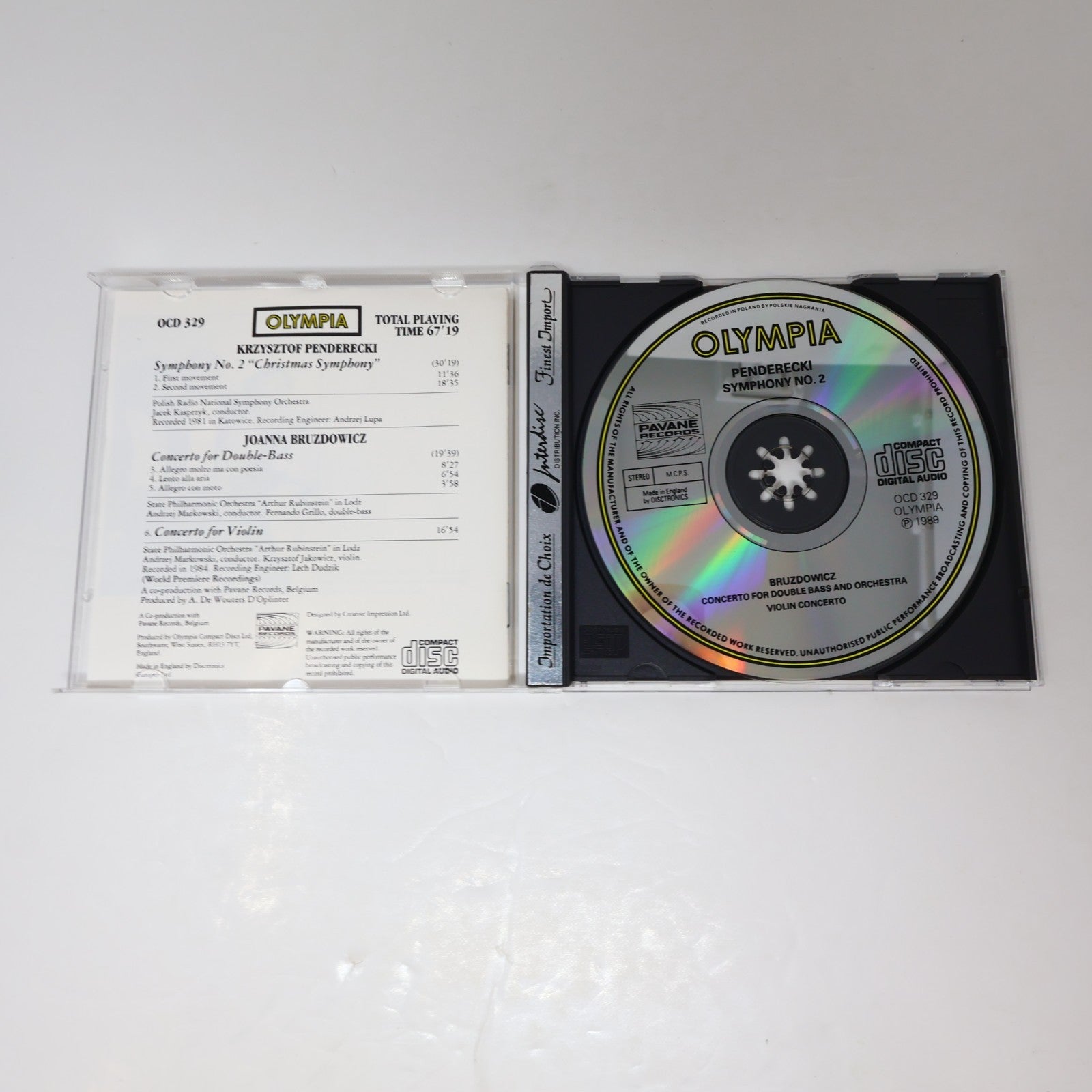 Penderecki #2 "Christmas Symphony"/ Bruzdowicz Double Bass Concerto CD Kaspszyk
