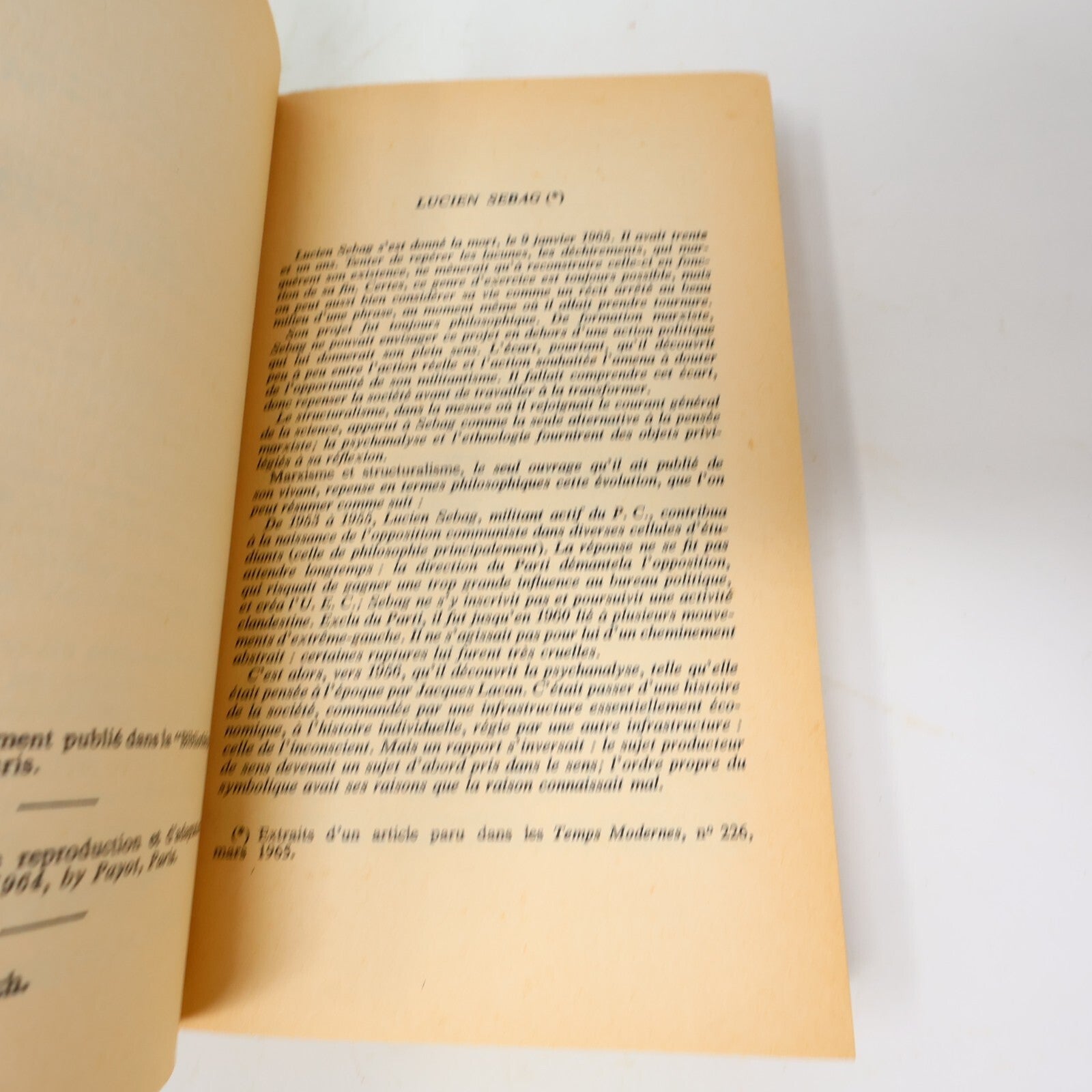Marxisme et Structuralisme Lucien Sebag Petite Bibliothèque Payot 1967 Français