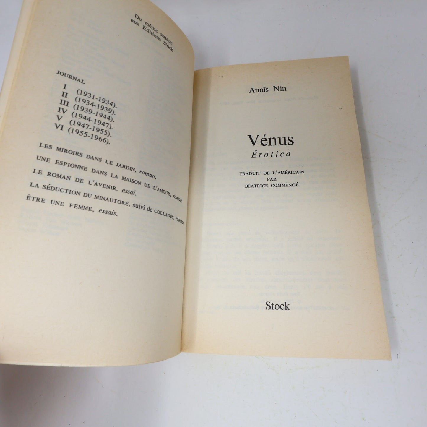 1978 Venus Erotica Anaïs Nin Stock Érotisme Roman Adultes Français Paperback 70s