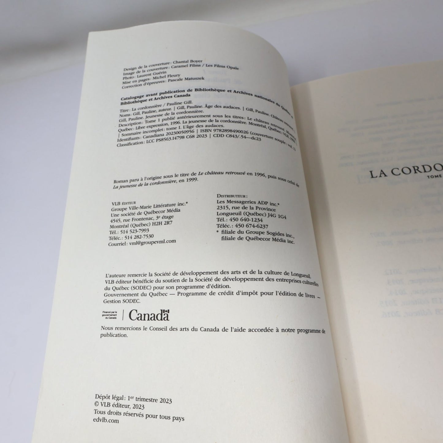La Cordonnière Tome 1 L'Âge des Audaces Pauline Gill 2023 VLB Éditeur Livre