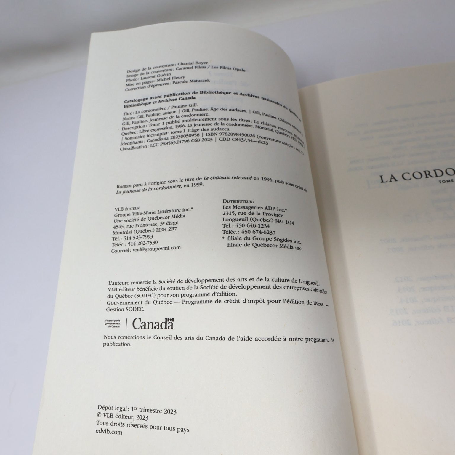 La Cordonnière Tome 1 L'Âge des Audaces Pauline Gill 2023 VLB Éditeur Livre