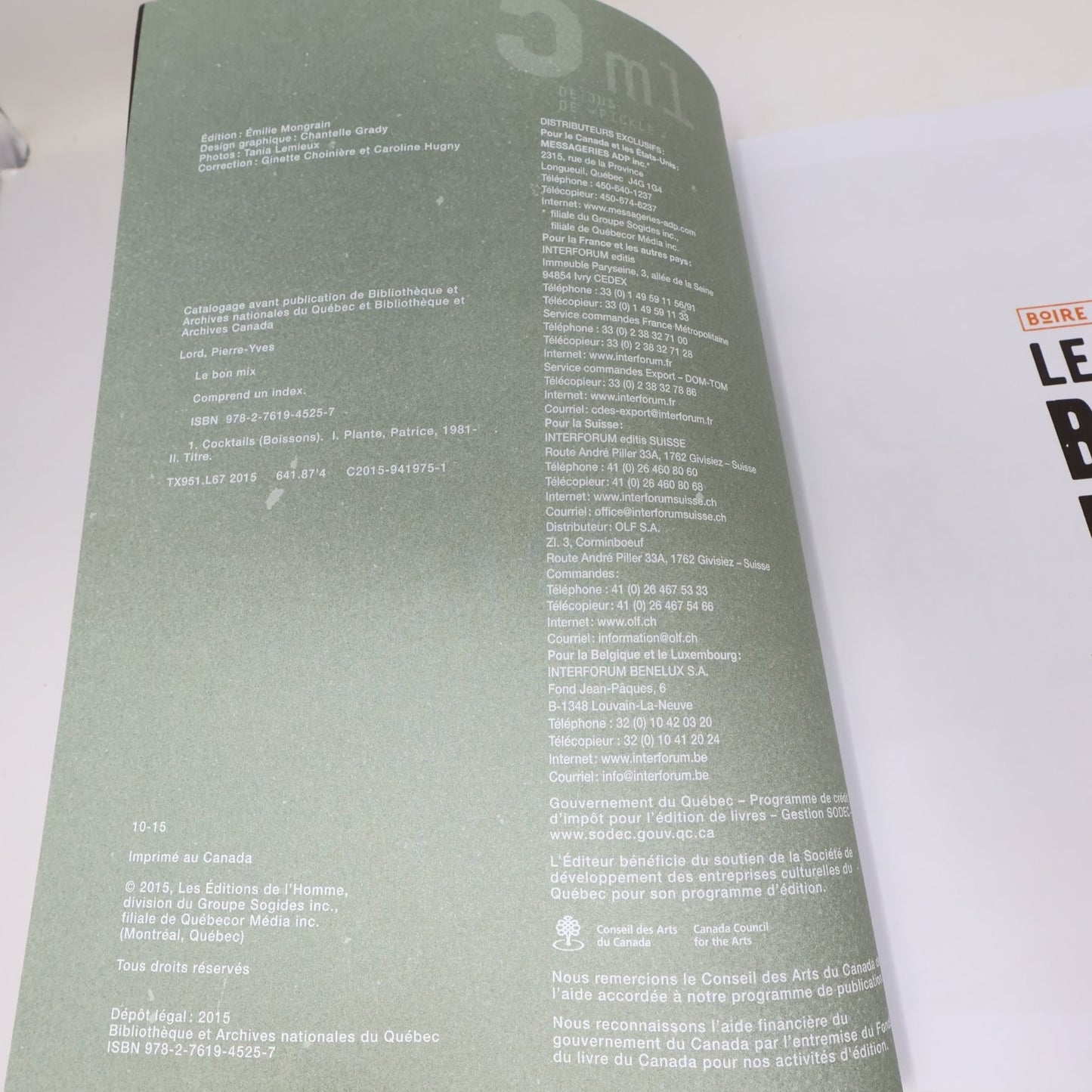 Le Bon Mix Patrice Plante Pierre-Yves Lord 2015 Recettes Cocktail Livre Québec