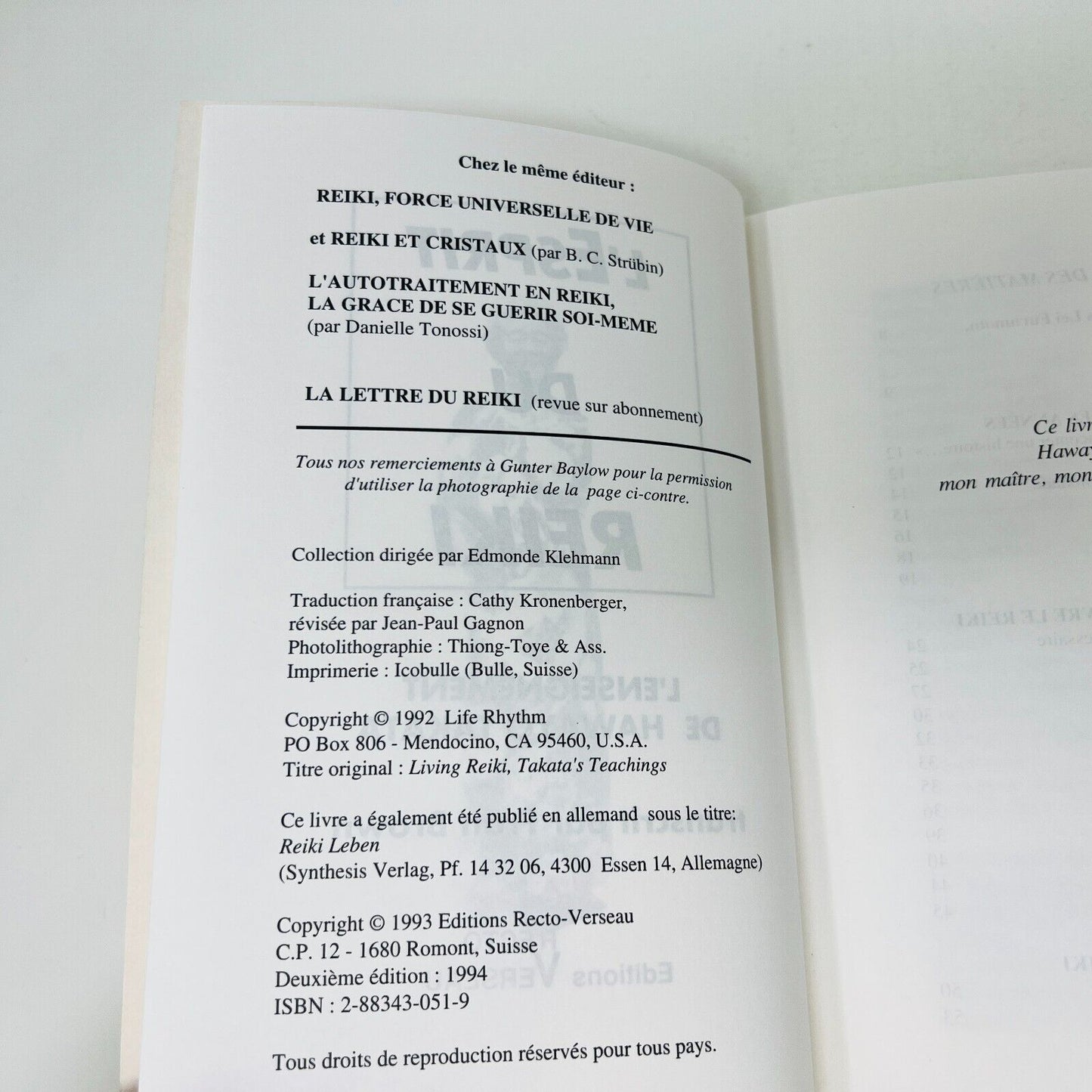 1993 L'Esprit Du Reiki L'Enseignement de Hawayo Takata Fran Brown Recto-Verseau