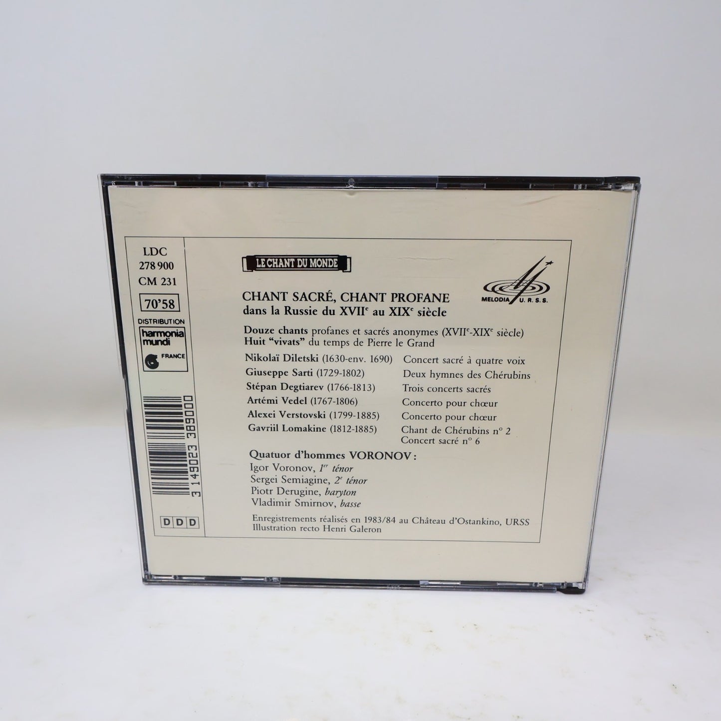 Chant Sacré Chant Profane CD Quatuor Masculin Voronov Sarti/Diletski/Degtiarev