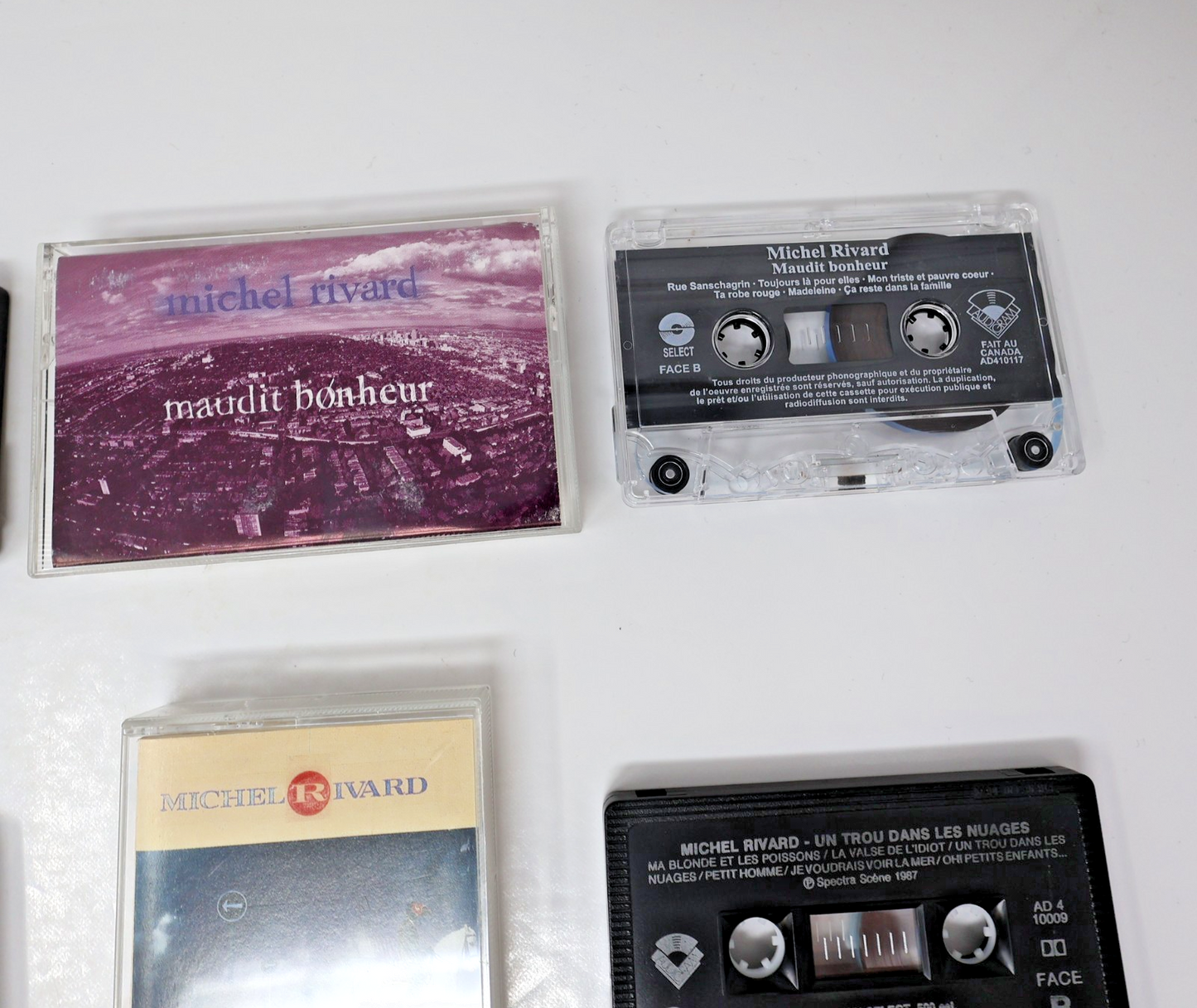 Michel Rivard Lot 4 Cassettes Maudit Bonheur/Trou dans le Ciel/Bonsoir mon Nom