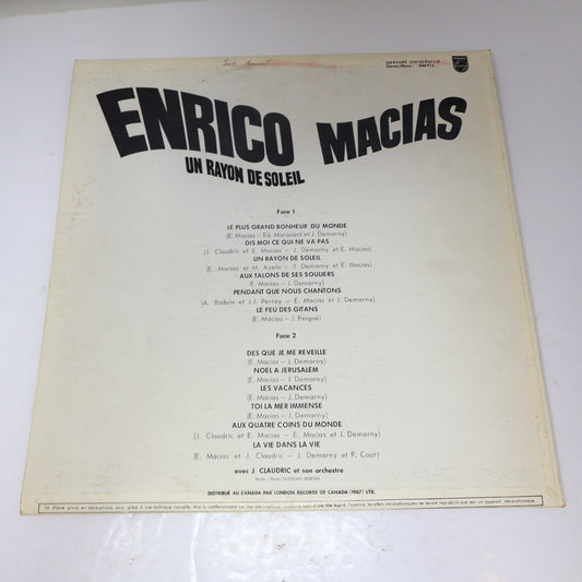 Enrico Macias - Un Rayon De Soleil 12" Record 1968 Philips French Pop 844.912