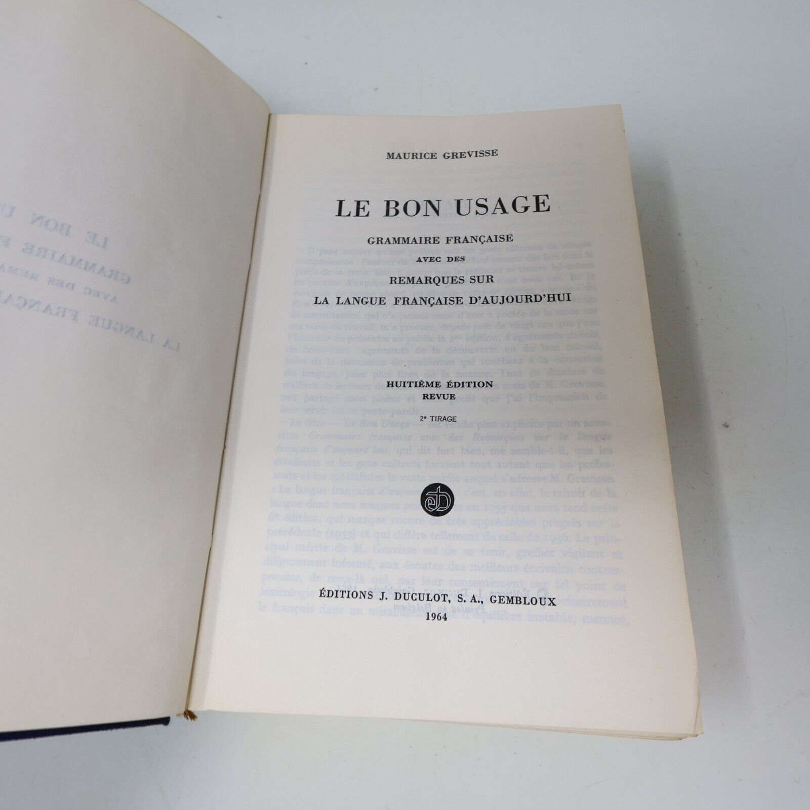 1964 Le Bon Usage Maurice Grevisse Grammaire Française Référence Duculot Relié