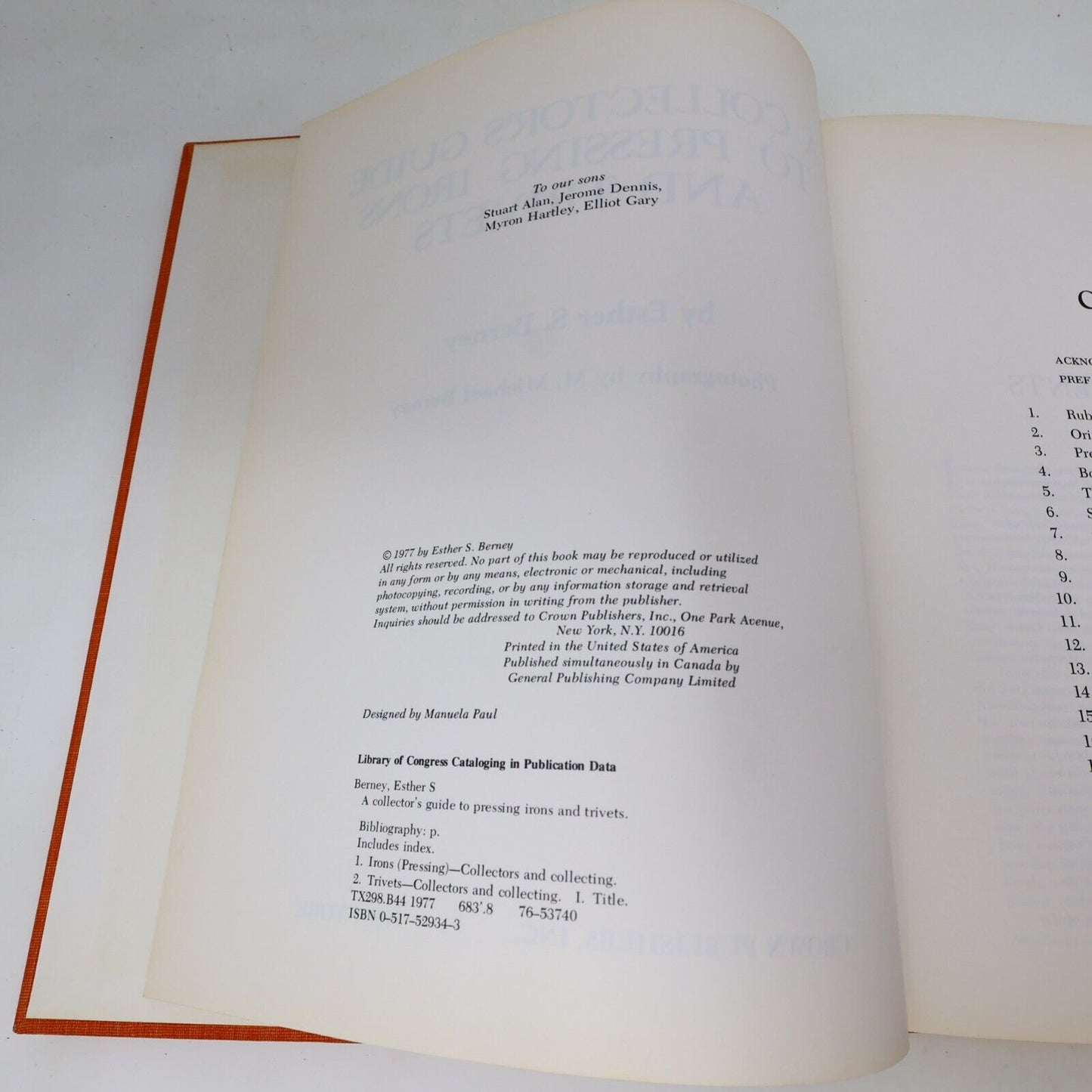 1977 A Collector's Guide To Pressing Irons and Trivets by Esther S. Berney HC