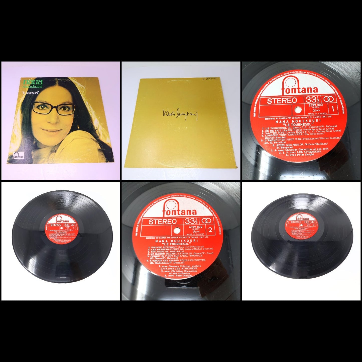 Nana Mouskouri Lot 6 Disques LP Record Une Voix Qui Vient Du Coeur/Tournesol