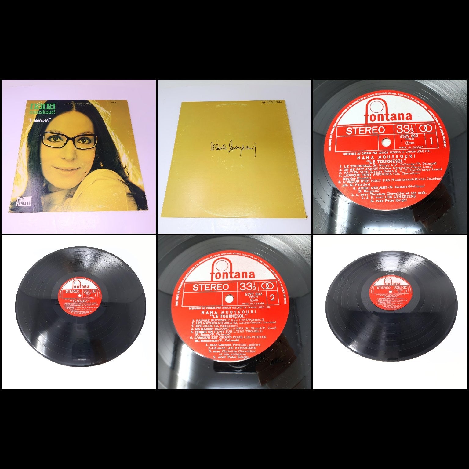Nana Mouskouri Lot 6 Disques LP Record Une Voix Qui Vient Du Coeur/Tournesol