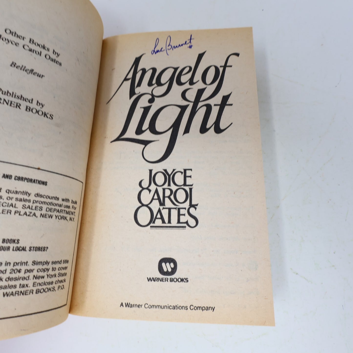 1982 Angel of Light Joyce Carol Oates Warner Historical Fiction Thriller Book PB