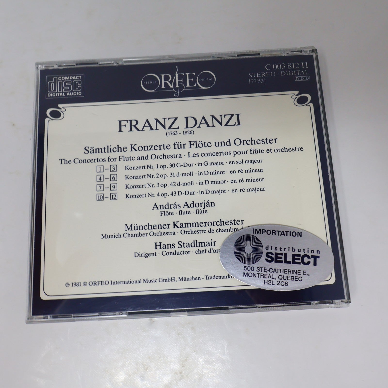 Franz Danzi The Flute Concertos/Sämtliche Flötenkonzerte CD Andras Adorjan Orfeo