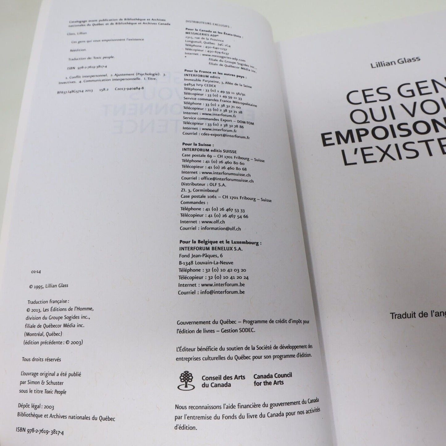 2013 Ces Gens qui Vous Empoisonnent l'Existence Lillian Glass De L'homme Livre
