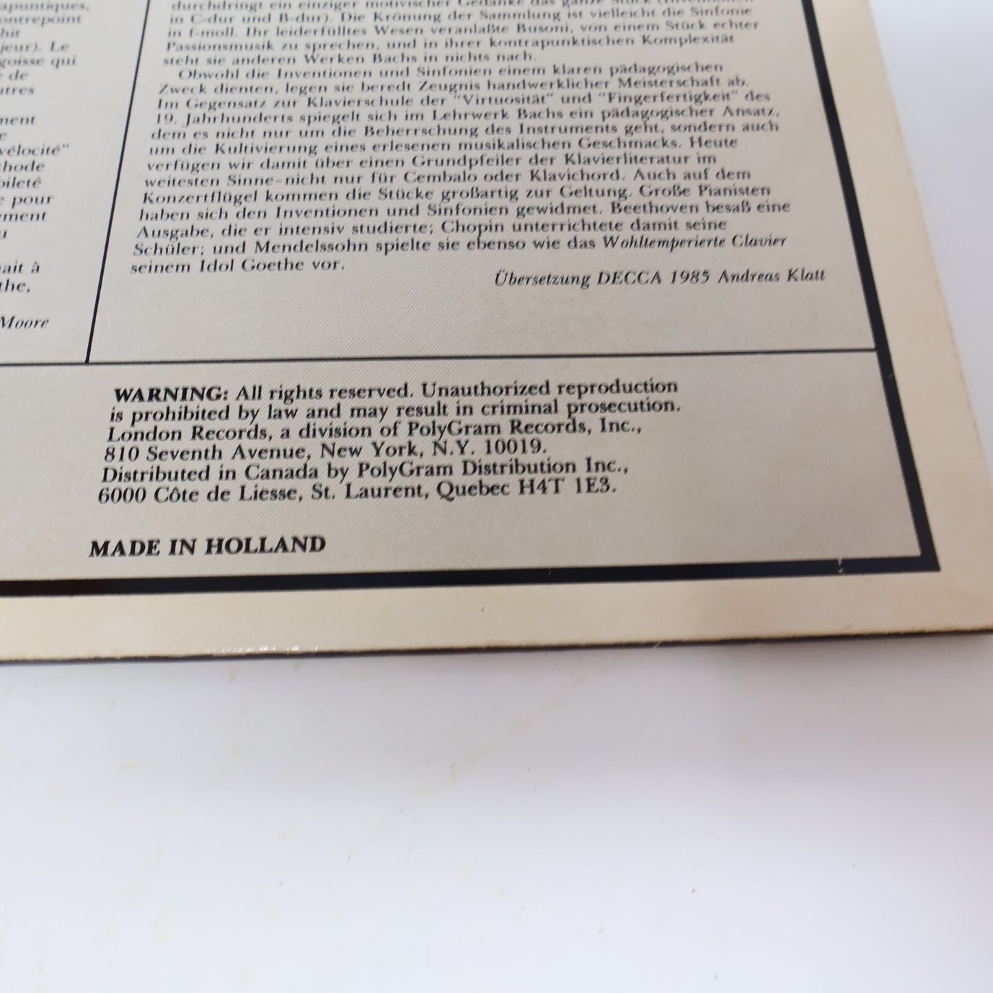 J.S. Bach András Schiff Two-Part/Three-Part Inventions Piano LP Record 411 974-1