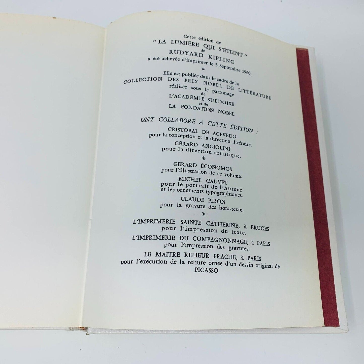 1960 La Lumière qui s'Éteint Rombaldi Nobel Rudyard Kipling Picasso Cover French