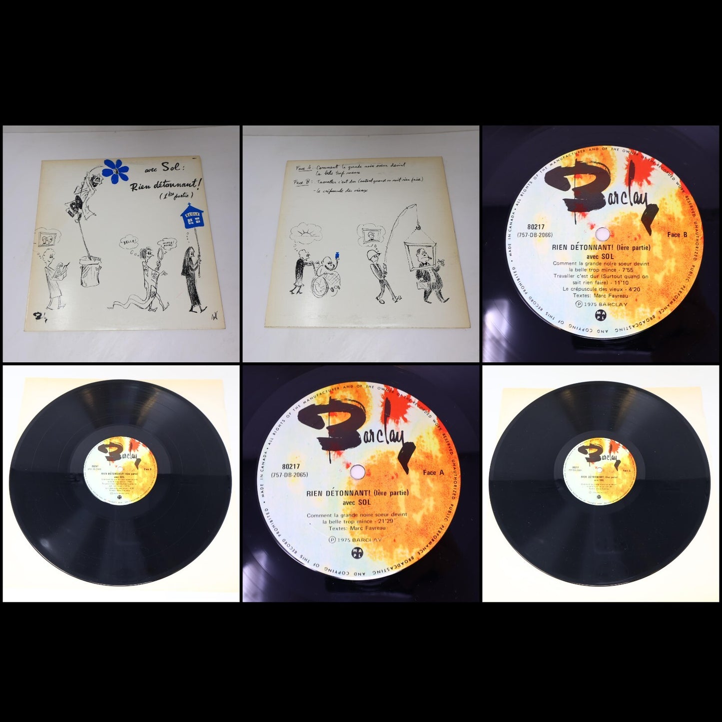 Sol/Marc Favreau Lot 5 Disques Enfin Sol/Rien Détonnant!/Interdit aux Adultes LP