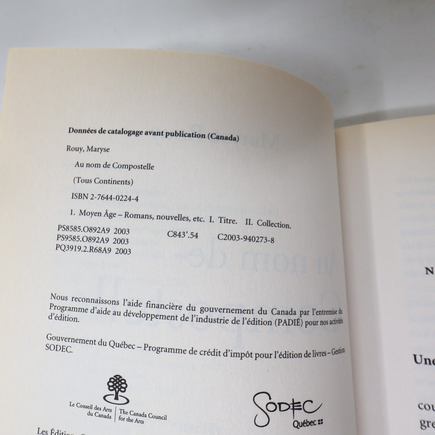 2003 Au Nom de Compostelle Maryse Rouy Québec Amérique Fiction Historique Livre