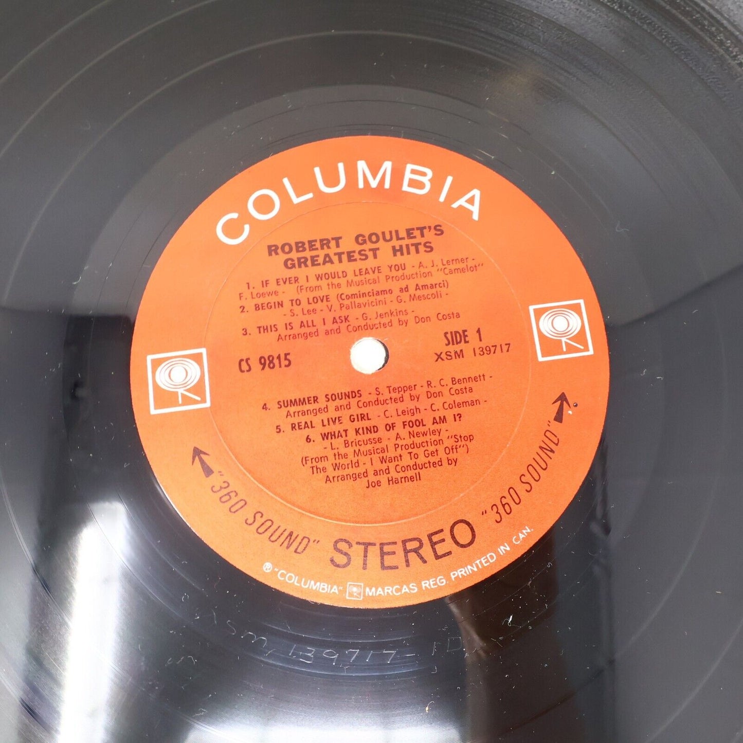Robert Goulet's Greatest Hits LP Record Vinyl CS 9815 1960s My Love Forgive Me