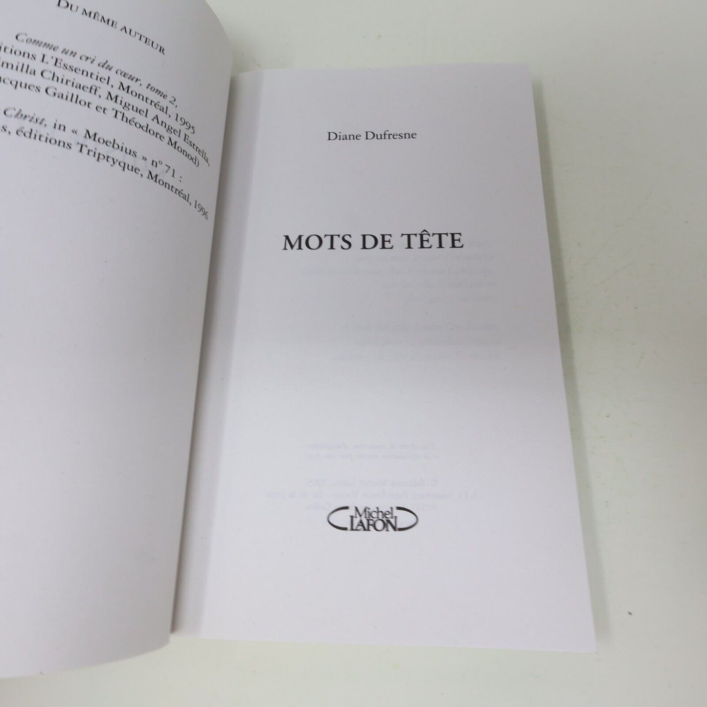 2009 Mots de Tête Diane Dufresne Biographie Musique Chanson Michel Lafon Livre